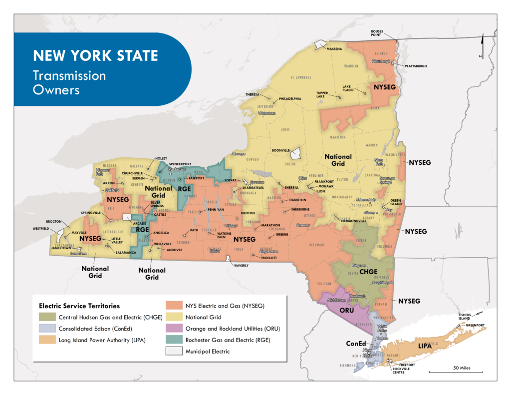 Map of electrical transmission owners in New York State from NYSERDA
